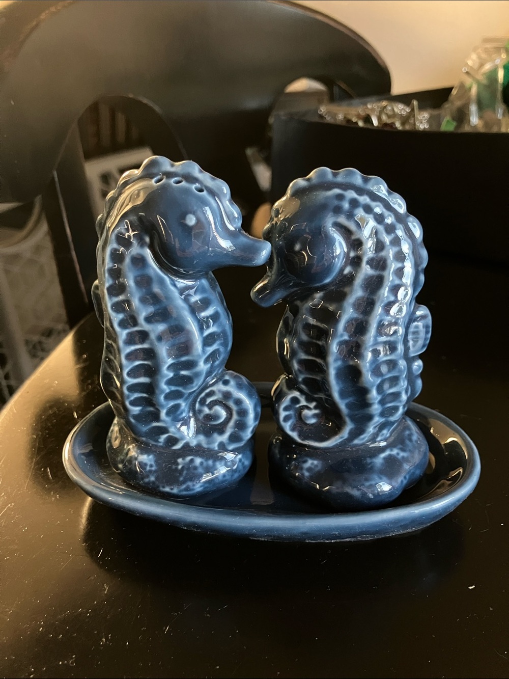 Pier 1 Navy Blue Seahorse Salt and Pepper Shakers